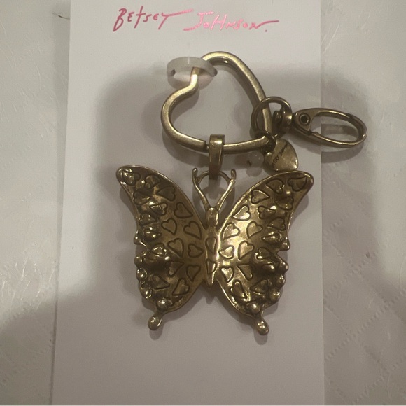 Betsey Johnson Butterfly Bag Charm Crystal Accents NWT Burnished Gold Tone Boho - Picture 7 of 8